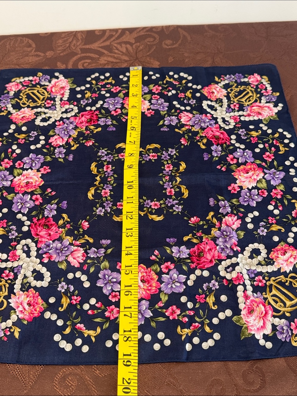Christian Dior Navy Floral Handkerchief with Pink & Purple Blooms - Picture 5 of 6